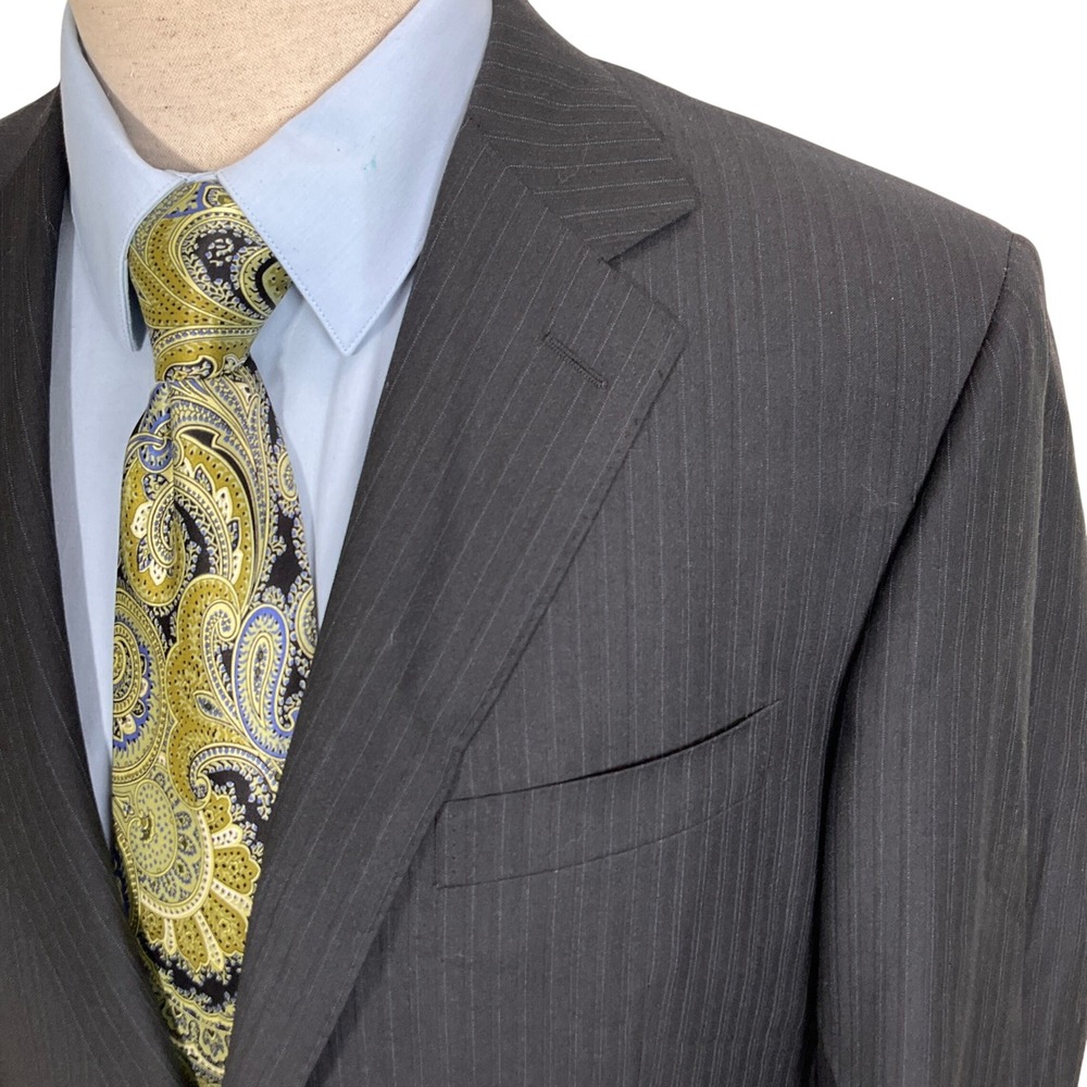 Canali Blazer Mens 42R Blue Black Pinstripe Career Wool Suit Italian Jacket